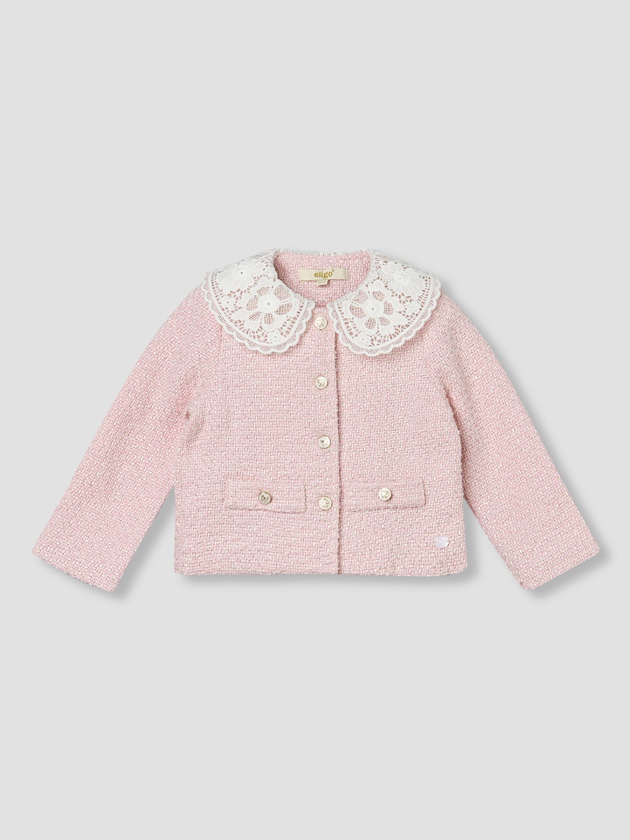 Peter Pan Collar Long Sleeves Cardigan Jacket and Shorts Set with Textured Design