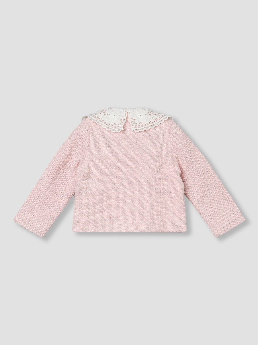 Peter Pan Collar Long Sleeves Cardigan Jacket and Shorts Set with Textured Design