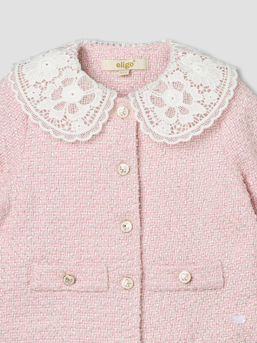 Peter Pan Collar Long Sleeves Cardigan Jacket and Shorts Set with Textured Design