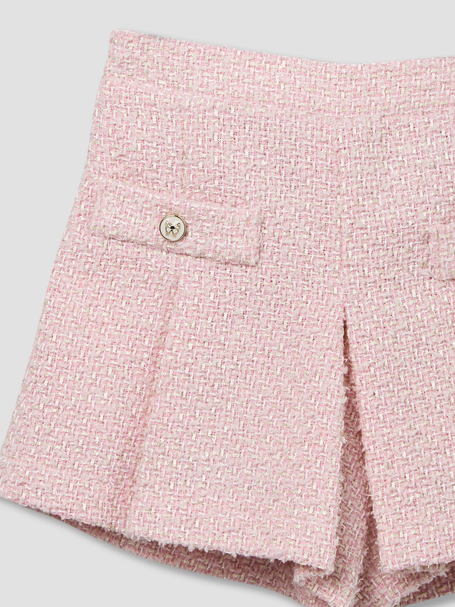 Peter Pan Collar Long Sleeves Cardigan Jacket and Shorts Set with Textured Design