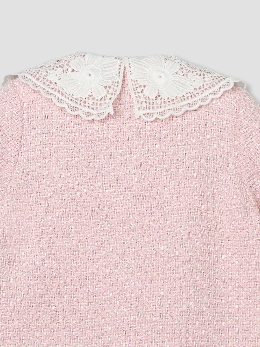 Peter Pan Collar Long Sleeves Cardigan Jacket and Shorts Set with Textured Design