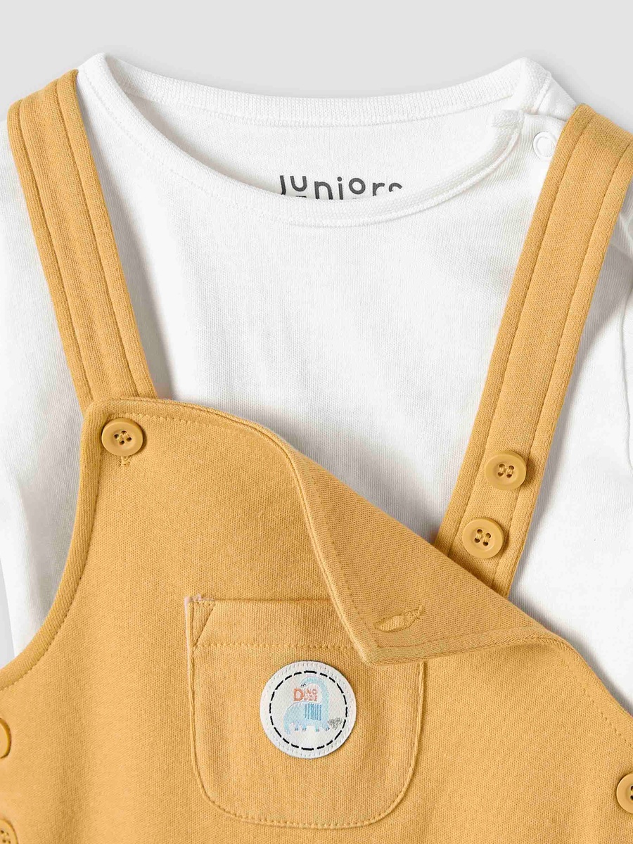 Solid Dungarees and T-Shirt Set