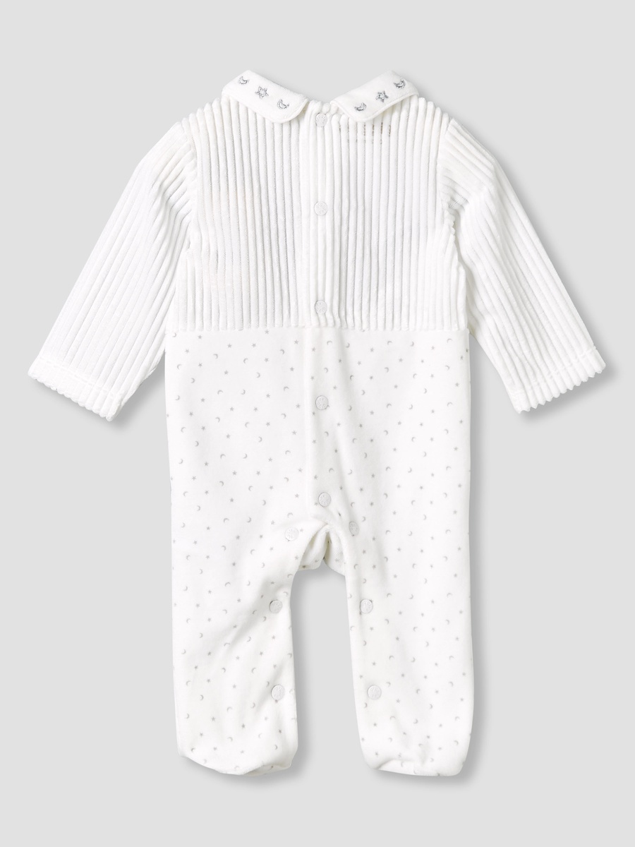 Peter Pan Collar Long Sleeves Sleepsuit with Star and Moon Embroidery