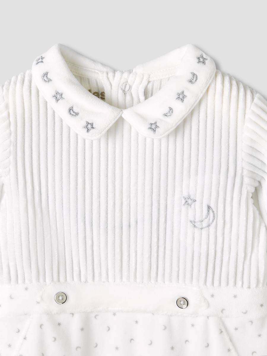 Peter Pan Collar Long Sleeves Sleepsuit with Star and Moon Embroidery