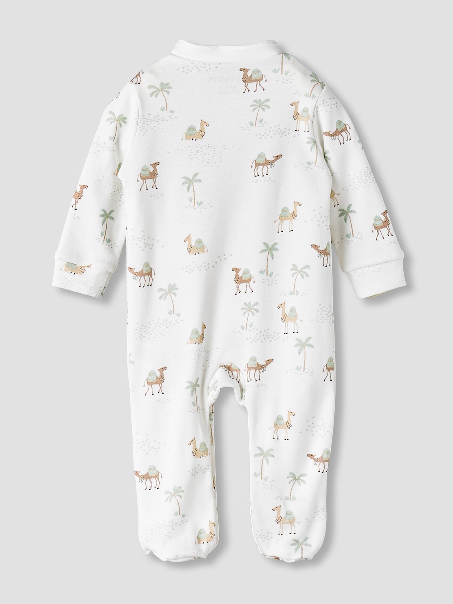 Cotton Mandarin Collar Long Sleeves Sleepsuit with Camel Print