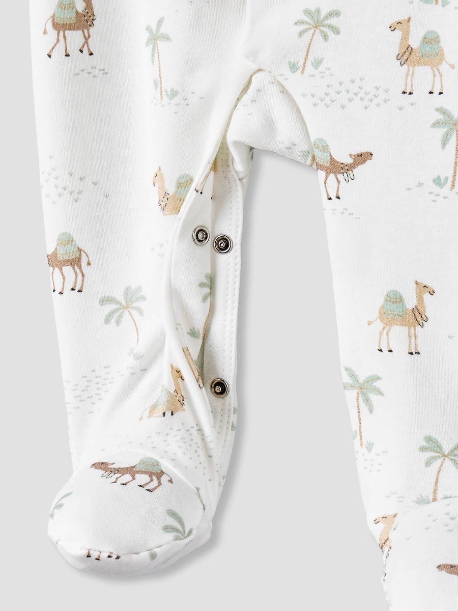 Cotton Mandarin Collar Long Sleeves Sleepsuit with Camel Print