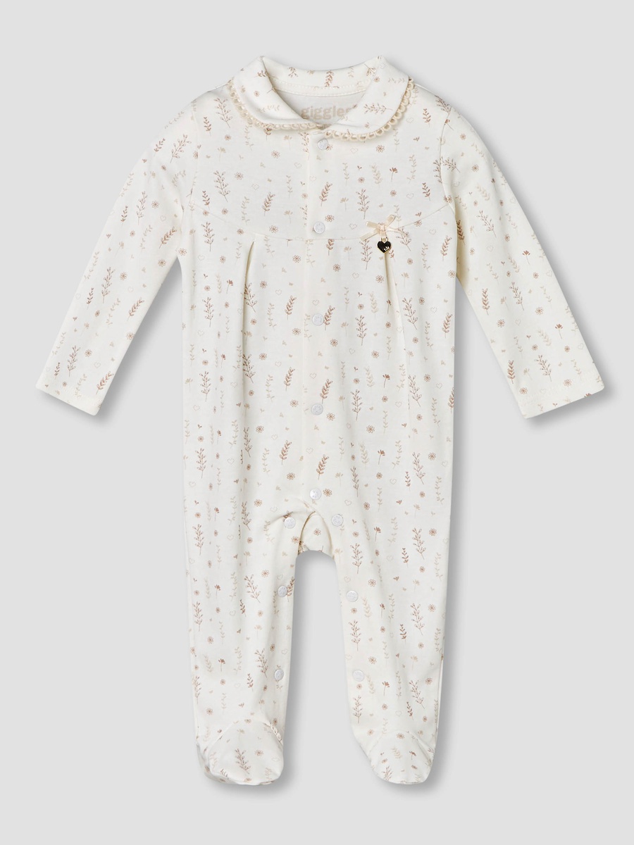 Supima Cotton Peter Pan Collar Long Sleeves Sleepsuit with Floral Print