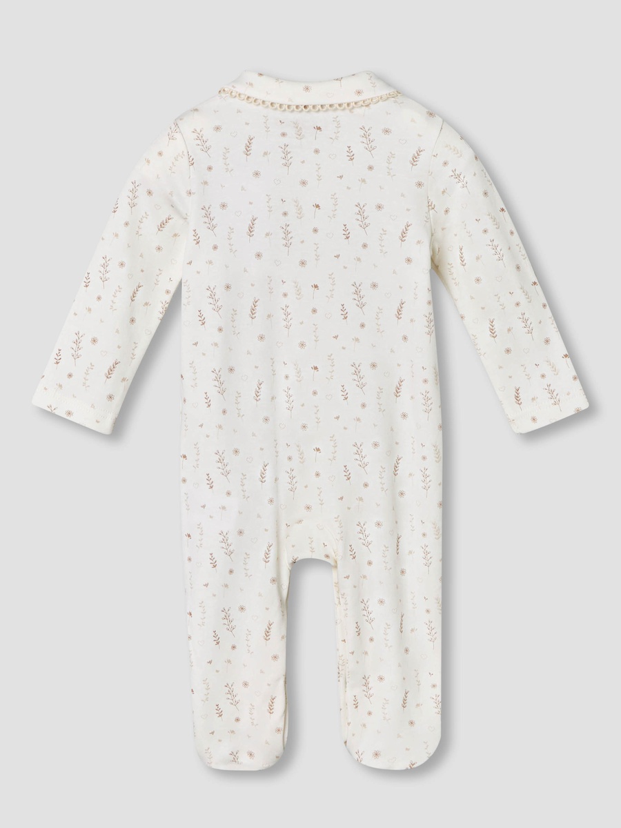 Supima Cotton Peter Pan Collar Long Sleeves Sleepsuit with Floral Print