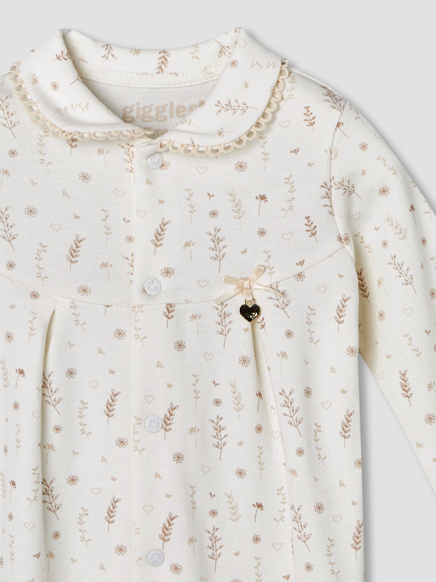 Supima Cotton Peter Pan Collar Long Sleeves Sleepsuit with Floral Print