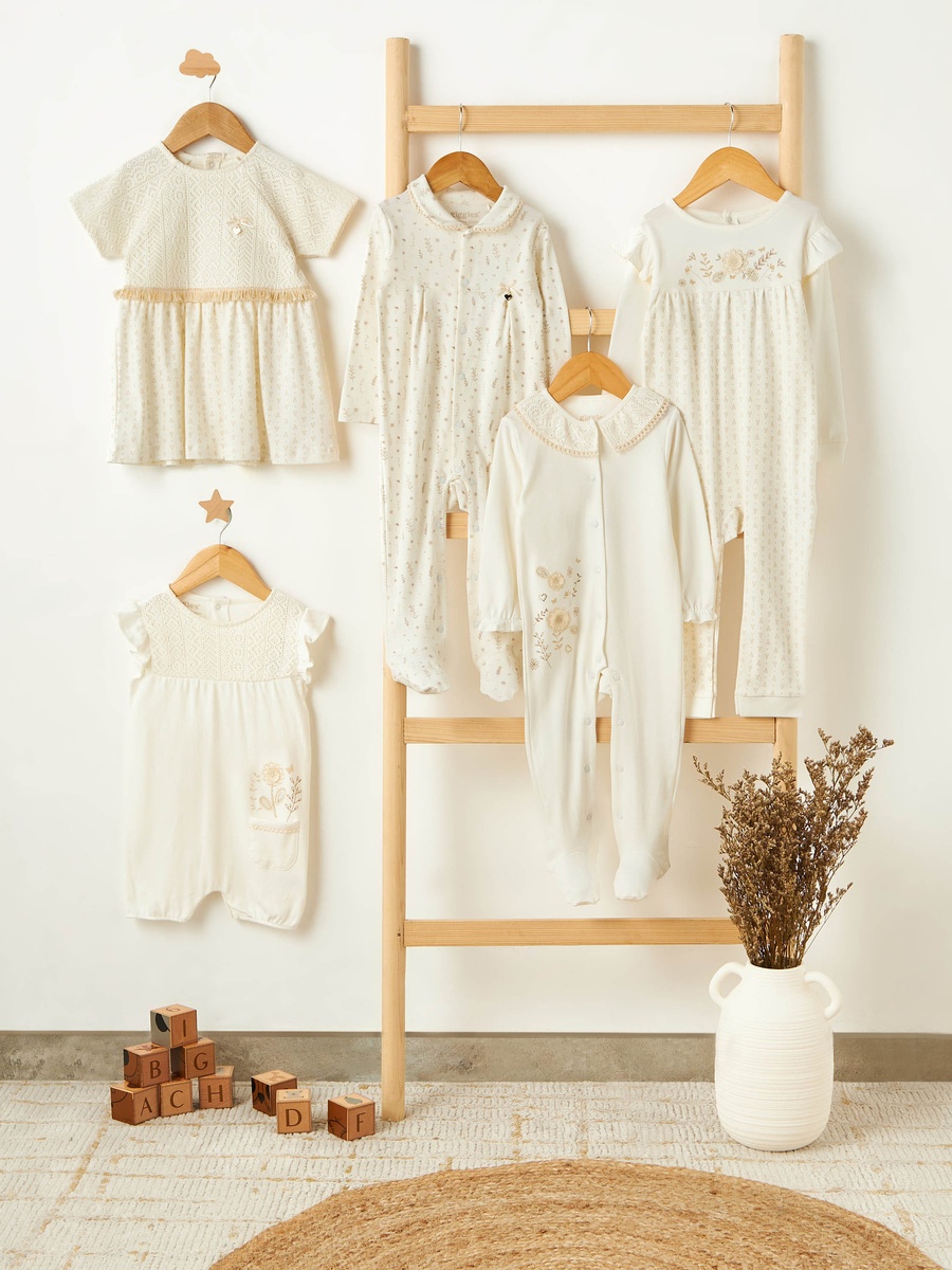 Supima Cotton Peter Pan Collar Long Sleeves Sleepsuit with Floral Print
