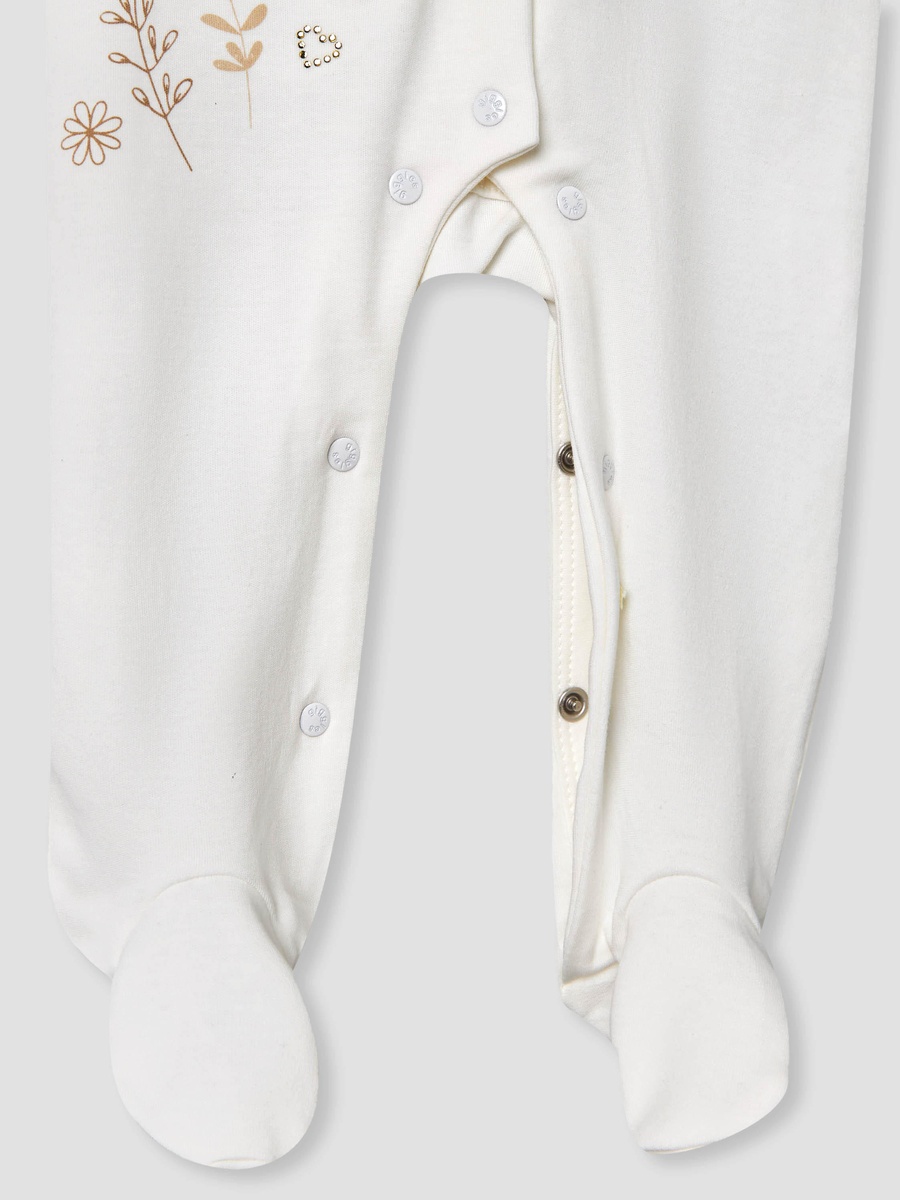 Supima Cotton Collar Long Sleeves Sleepsuit with Floral Embroidery