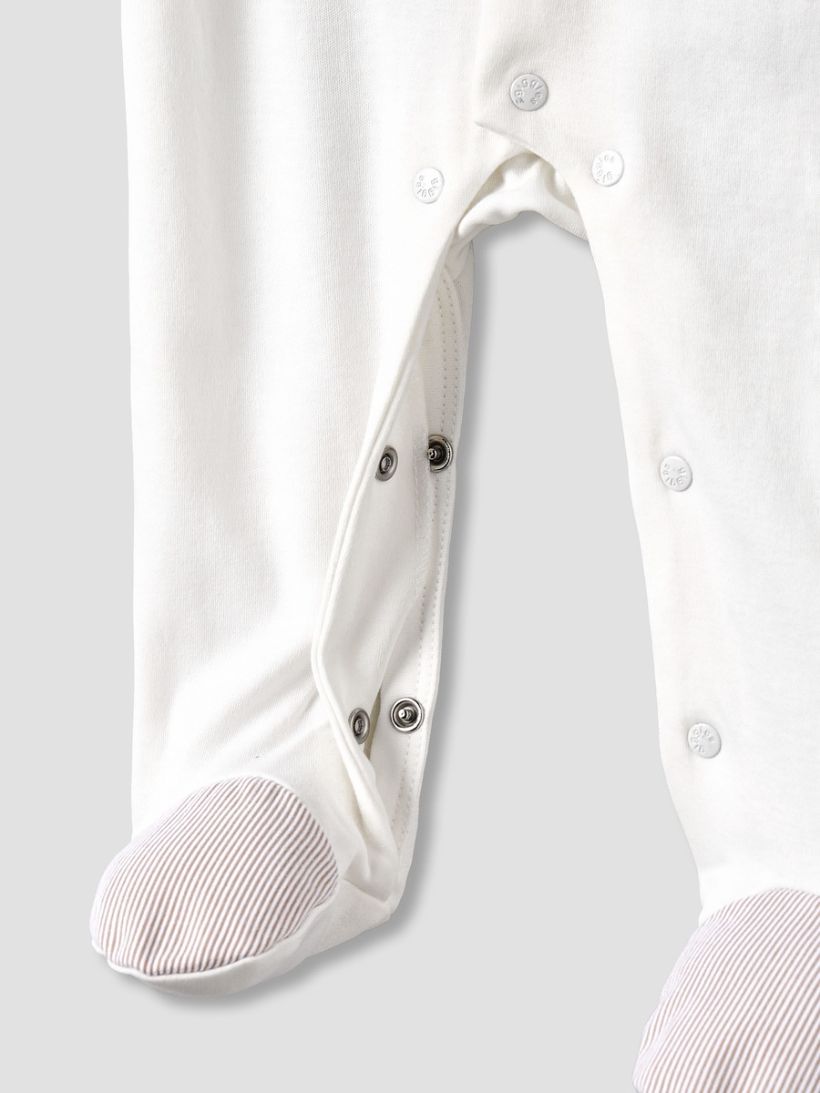 Cotton Round Neck Long Sleeves Sleepsuit with Snap Button Closure