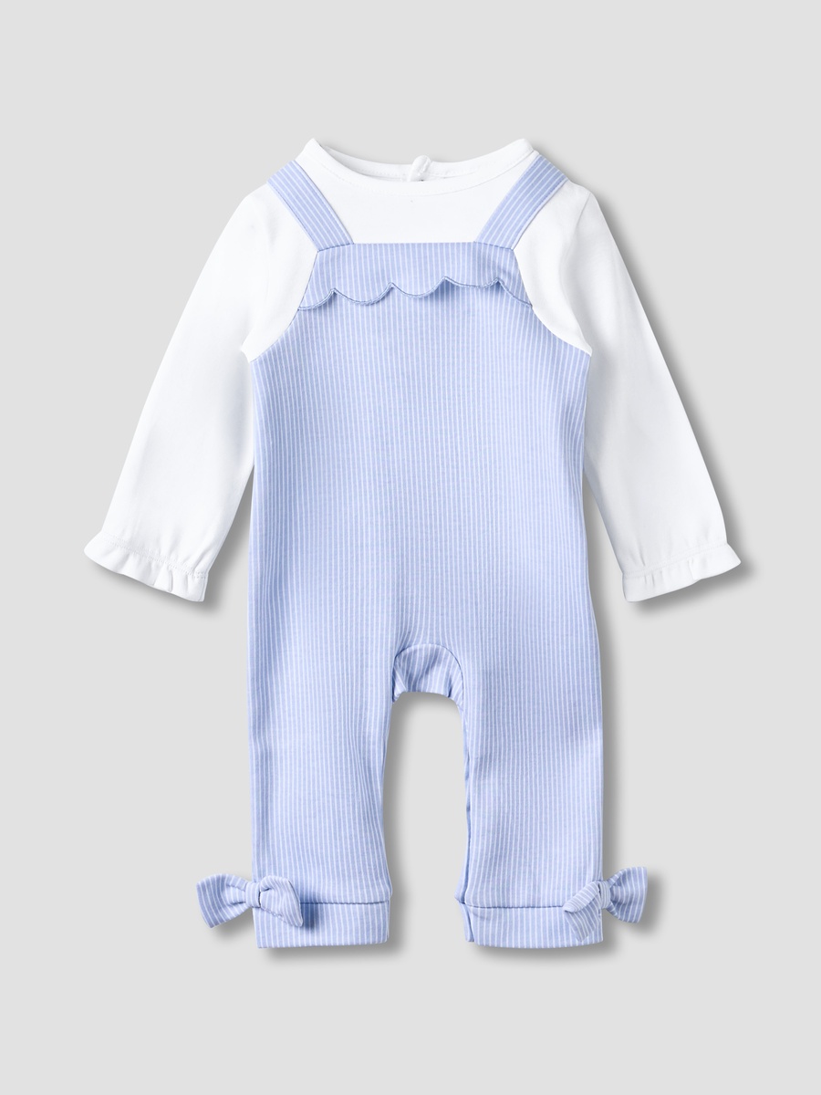 Striped Sleepsuit with Frill and Bow Detail