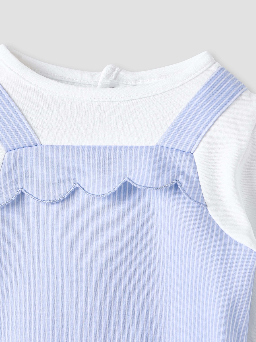 Striped Sleepsuit with Frill and Bow Detail