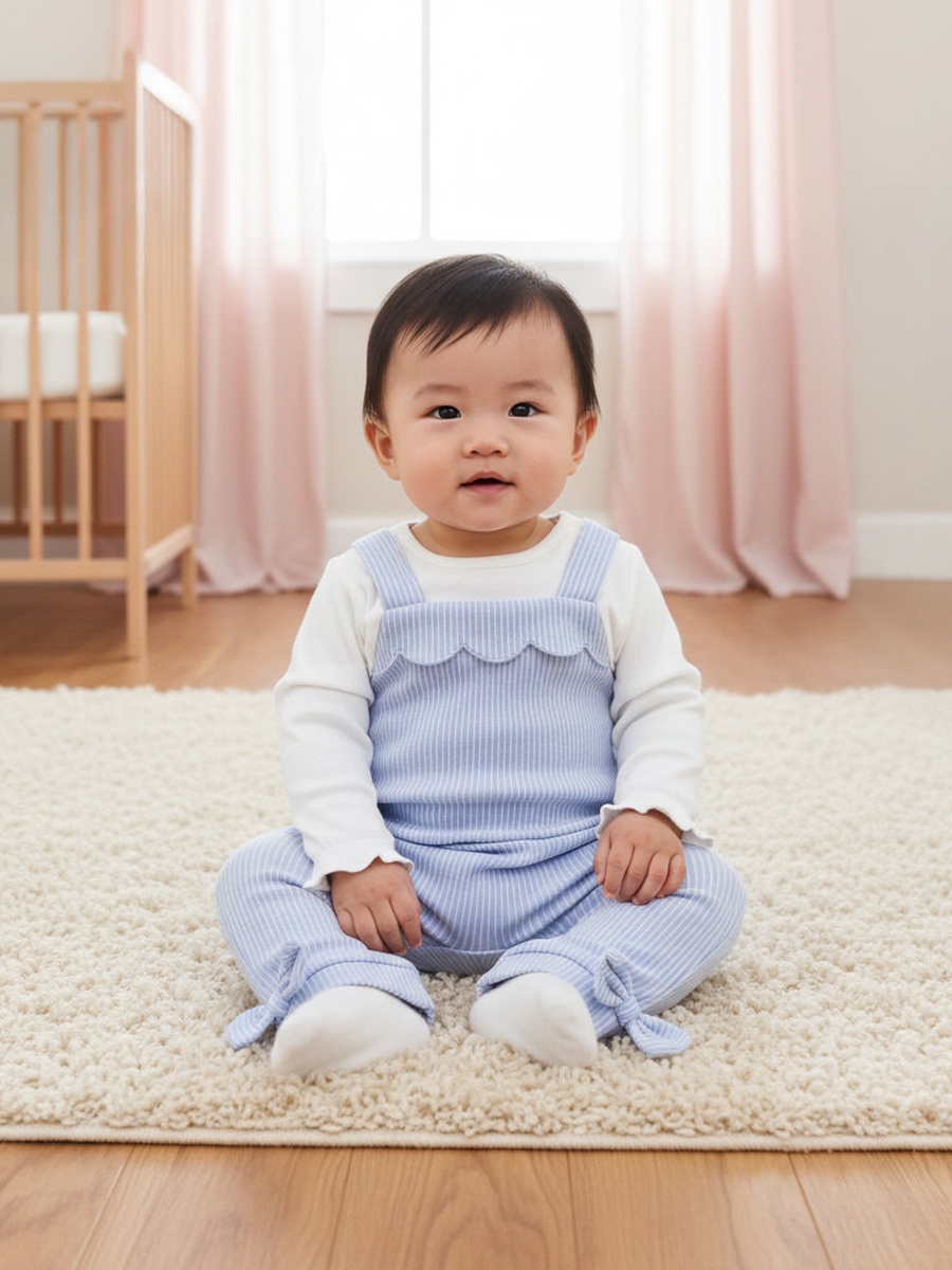 Striped Sleepsuit with Frill and Bow Detail