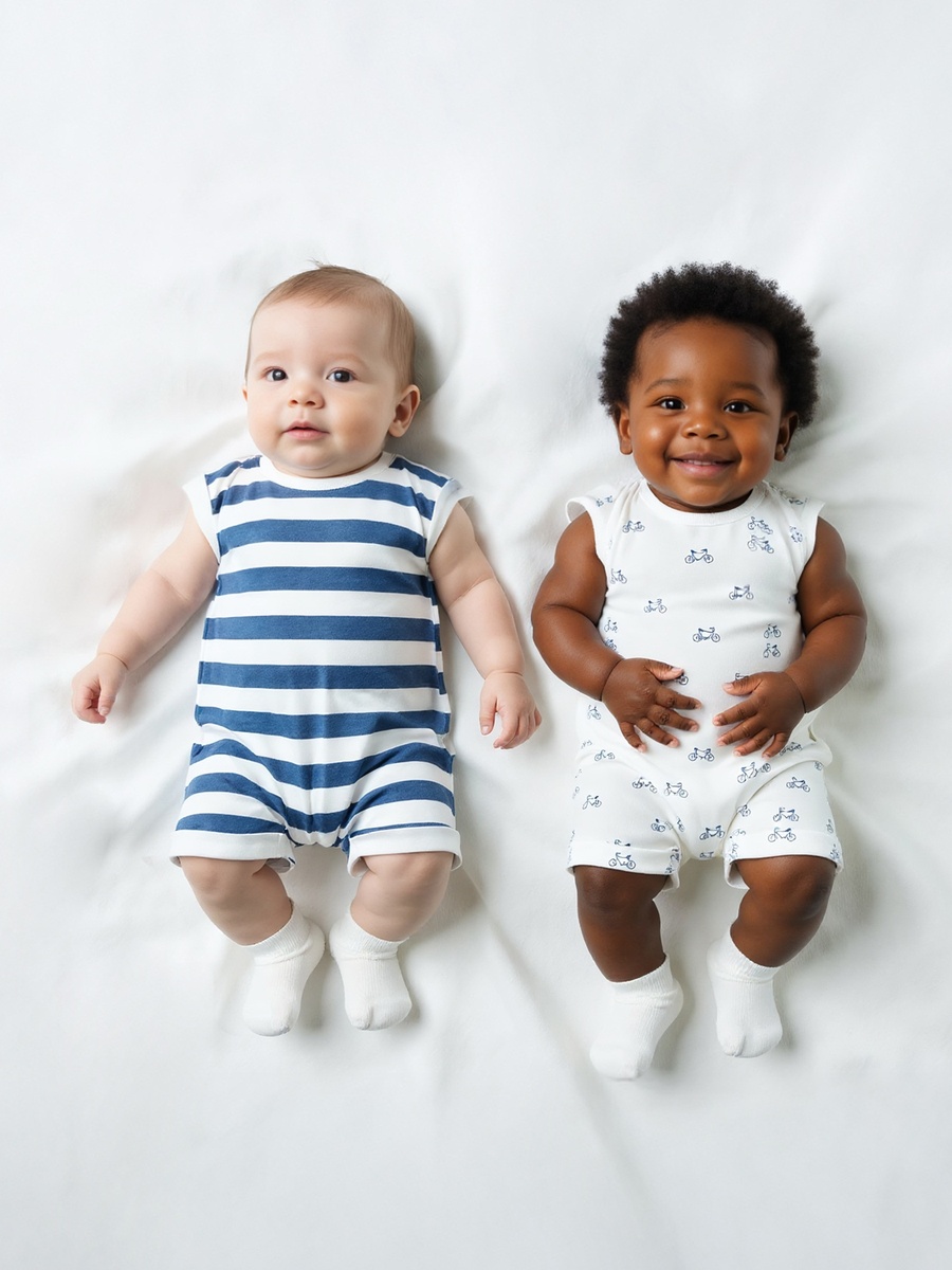 Printed Romper with Extended Sleeves - Set of 2