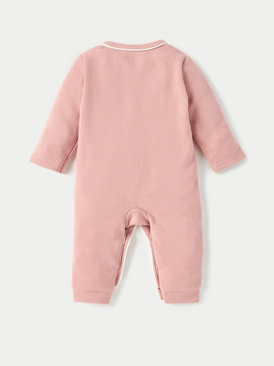 Ribbed Open Feet Sleepsuit with Button Closure