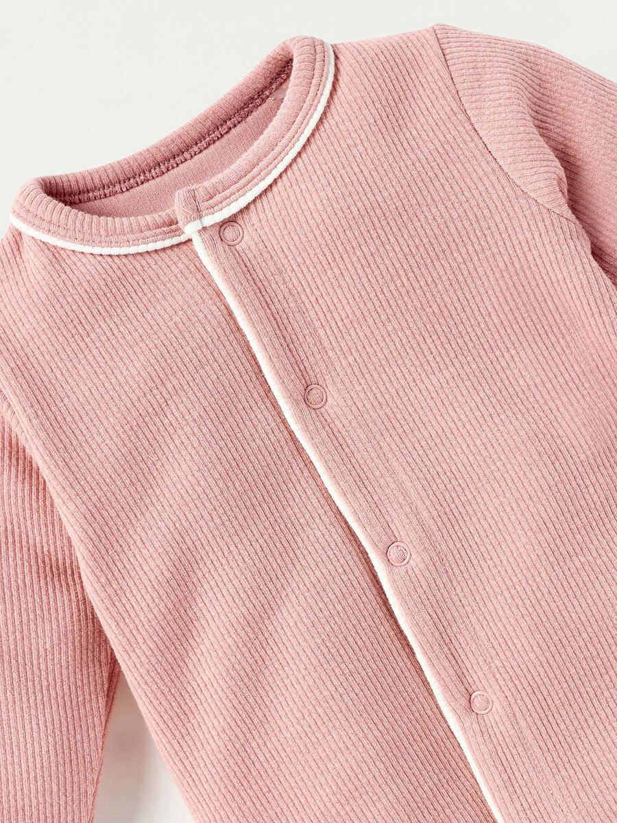 Ribbed Open Feet Sleepsuit with Button Closure