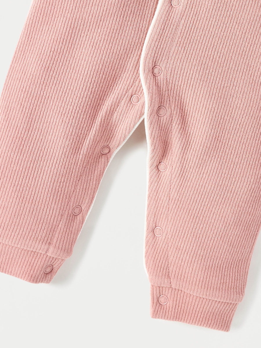 Ribbed Open Feet Sleepsuit with Button Closure