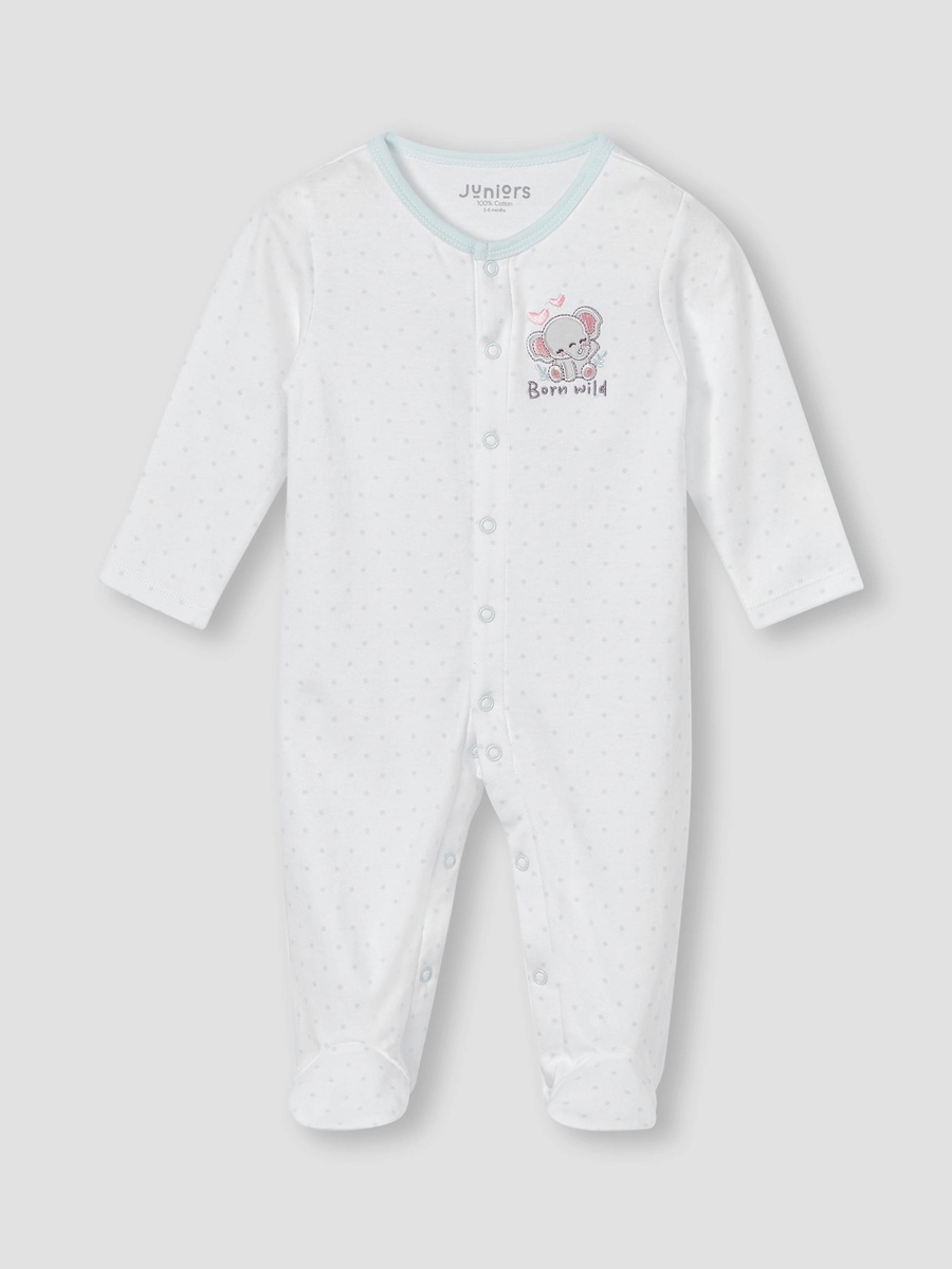 Elephant Embroidered Sleepsuit with Button Closure