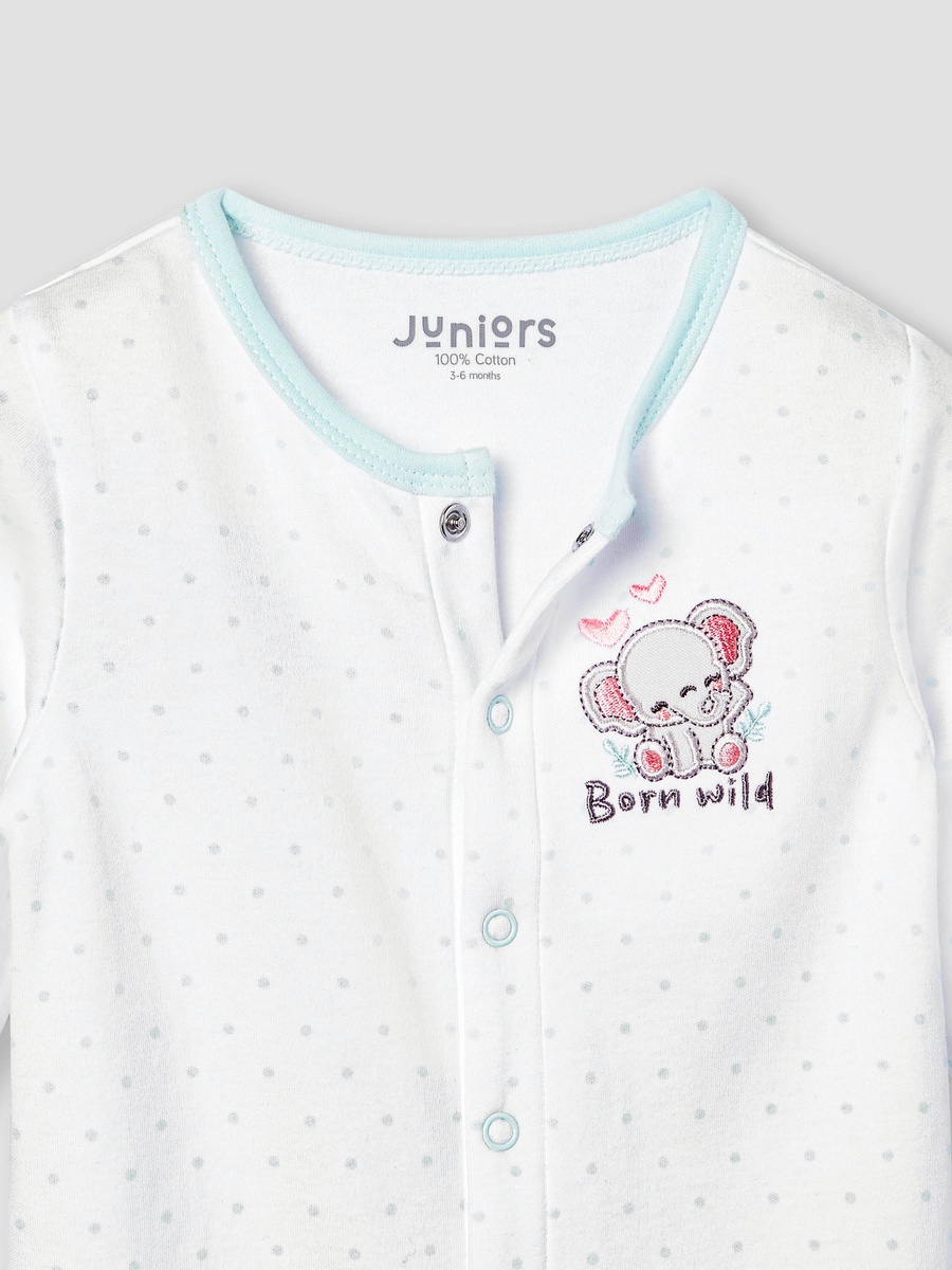 Elephant Embroidered Sleepsuit with Button Closure