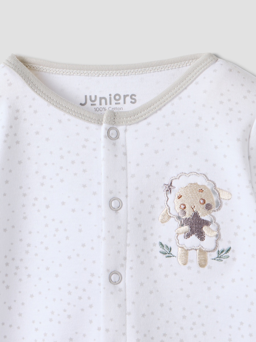 Sheep Embroidered Sleepsuit with Long Sleeves