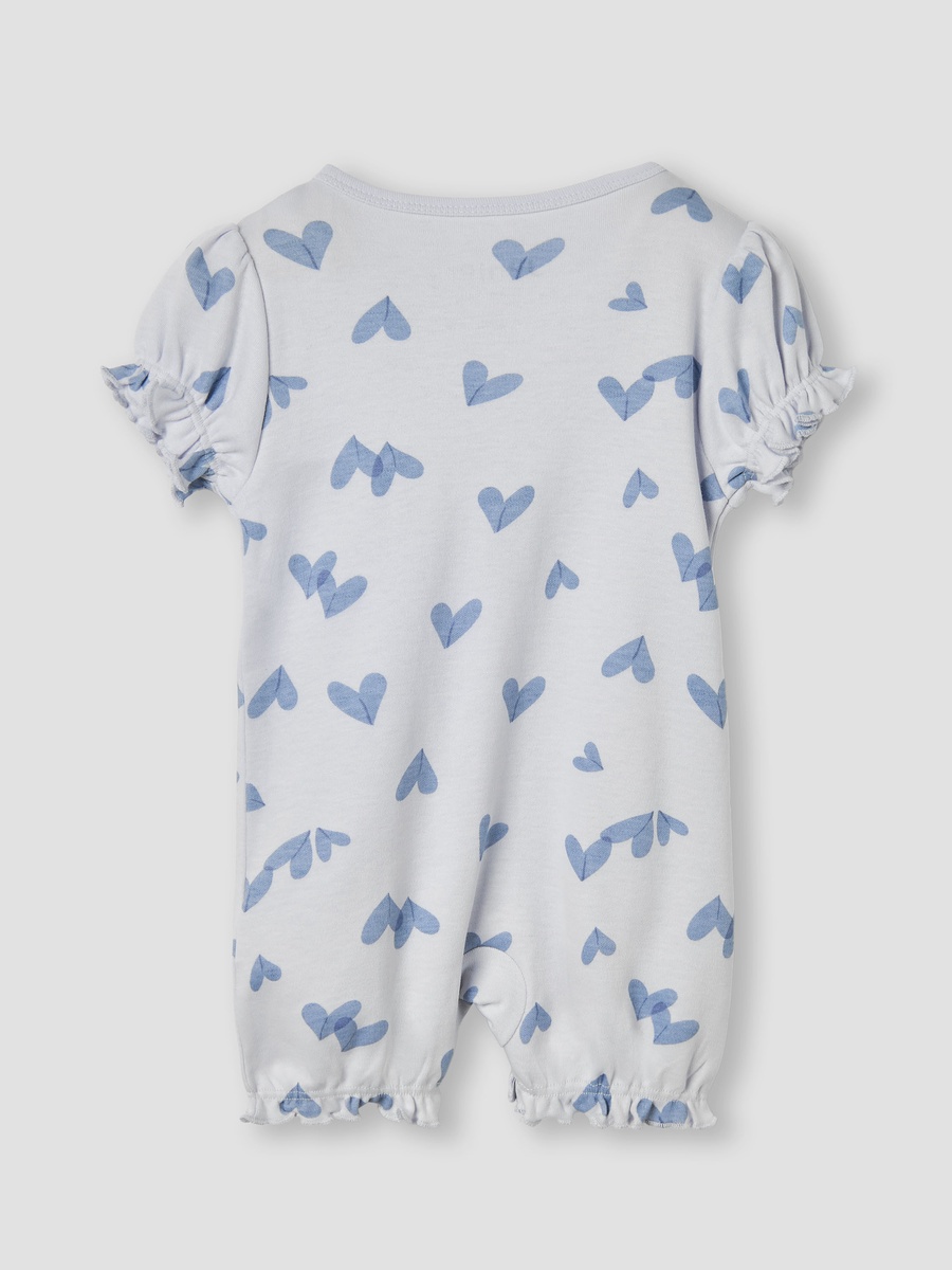 Heart Print Romper with Puff Sleeves