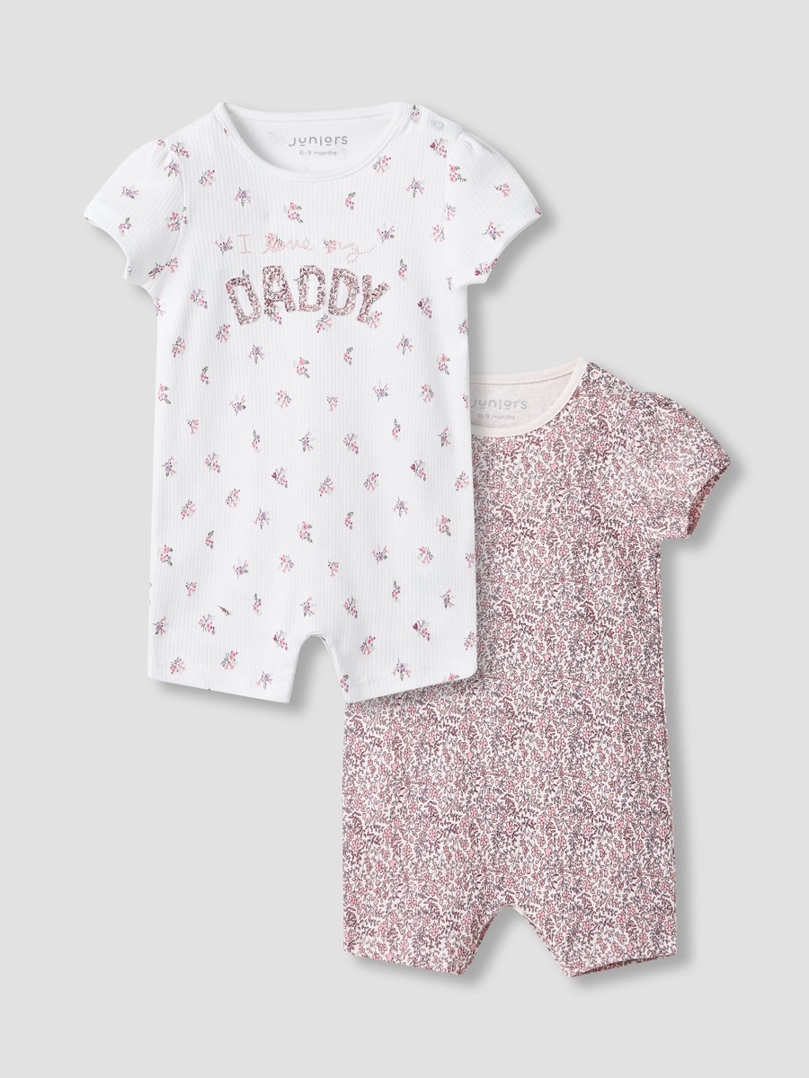 Floral Print Romper with Short Sleeves - Set of 2