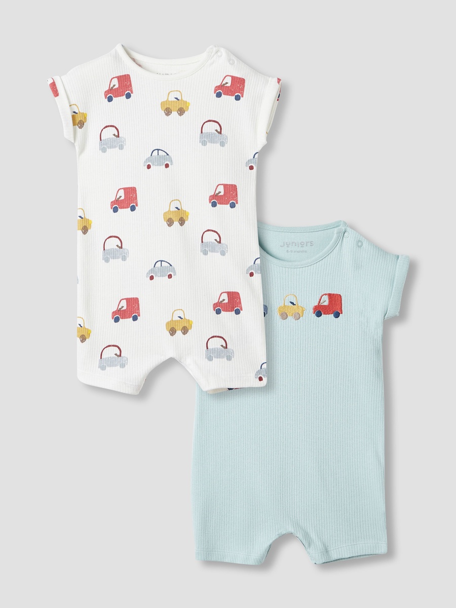 Car Print Romper with Short Sleeves - Set of 2