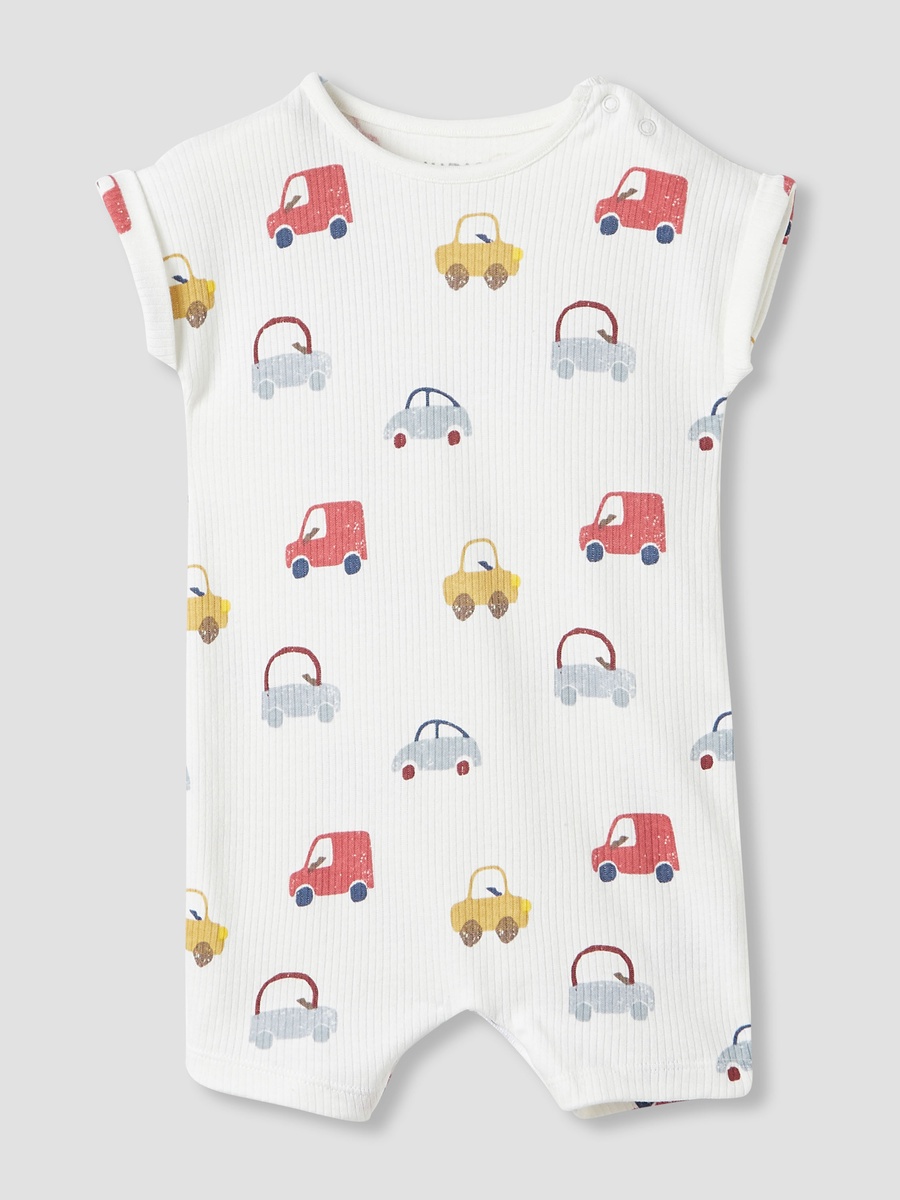 Car Print Romper with Short Sleeves - Set of 2