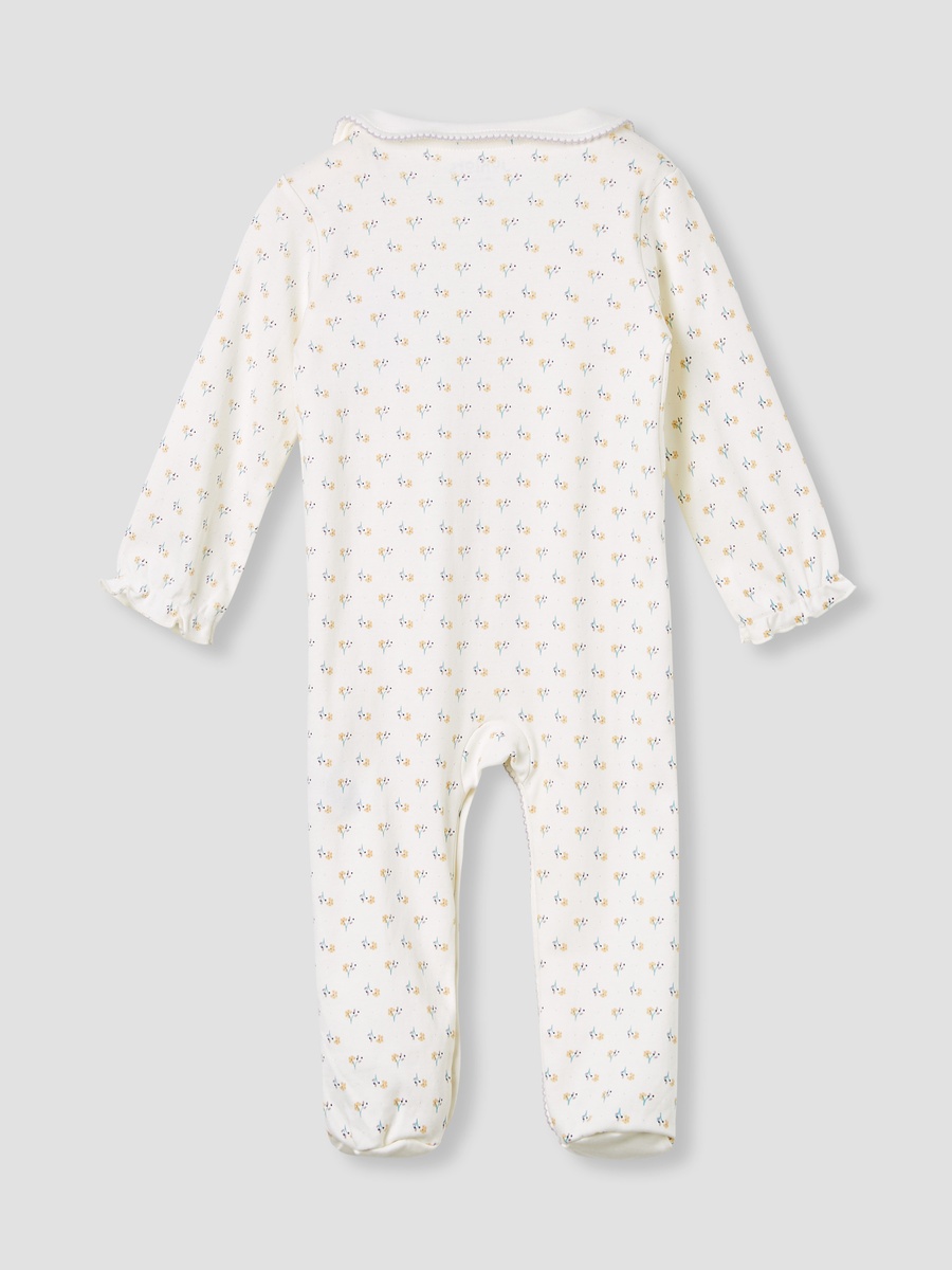 Floral Print Collared Sleepsuit with Long Sleeves