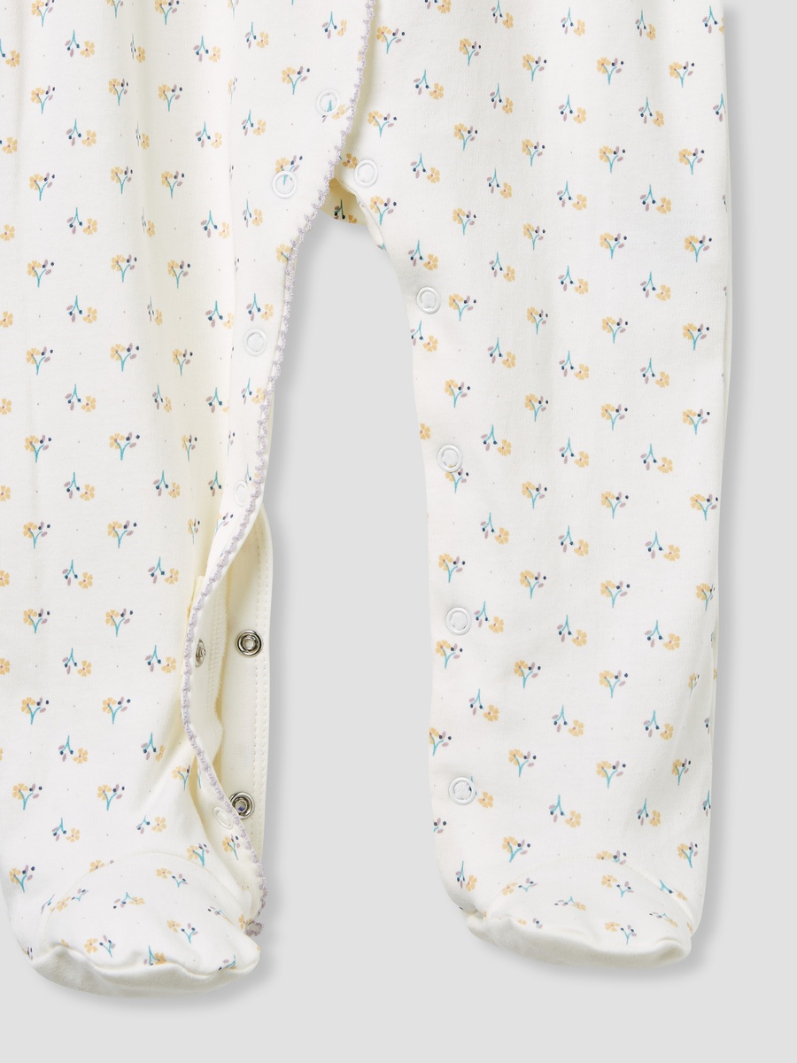 Floral Print Collared Sleepsuit with Long Sleeves