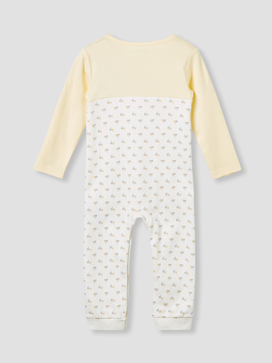 Floral Print Ruffled Sleepsuit with Long Sleeves