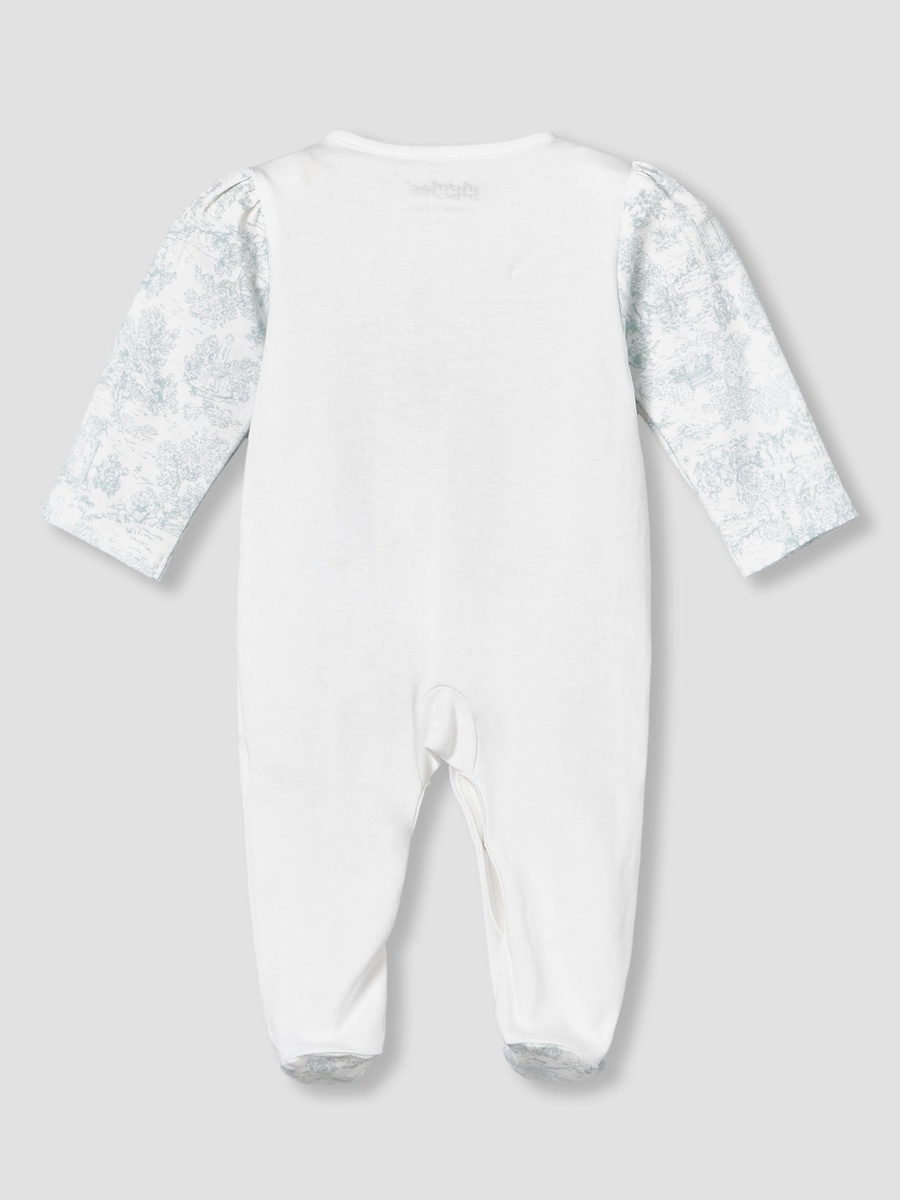 Cotton Crew Neck Long Sleeve Sleepsuit with Floral Embroidery