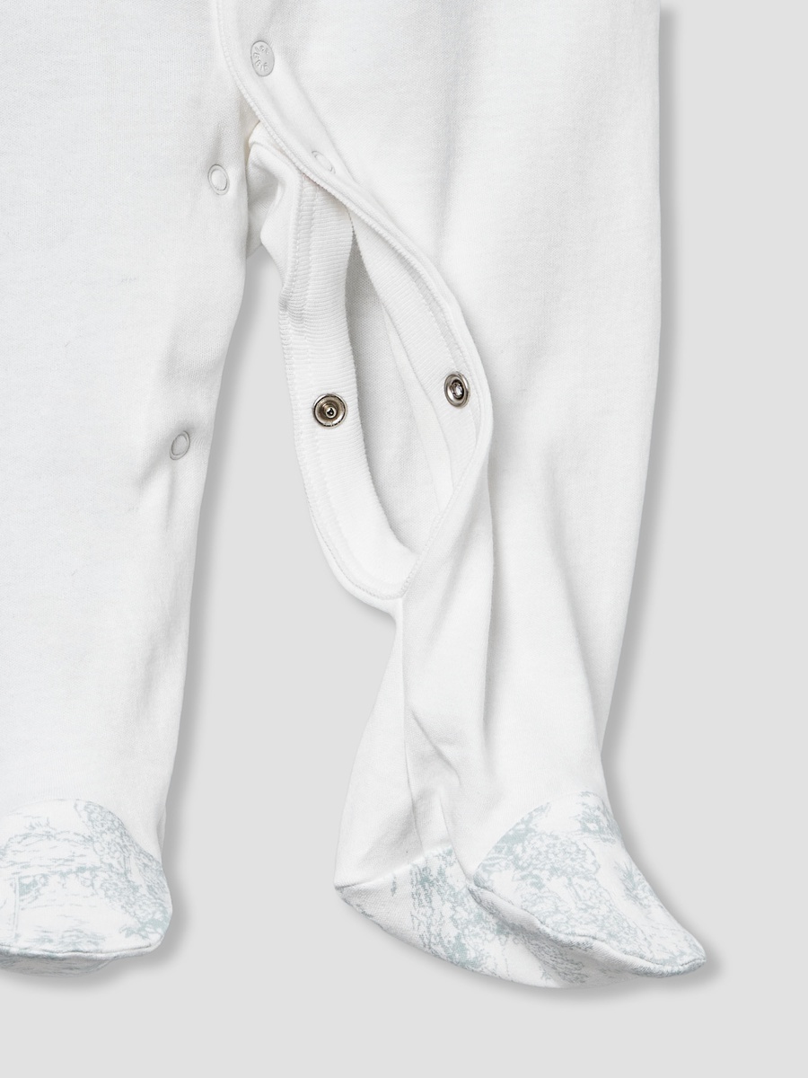 Cotton Crew Neck Long Sleeve Sleepsuit with Floral Embroidery