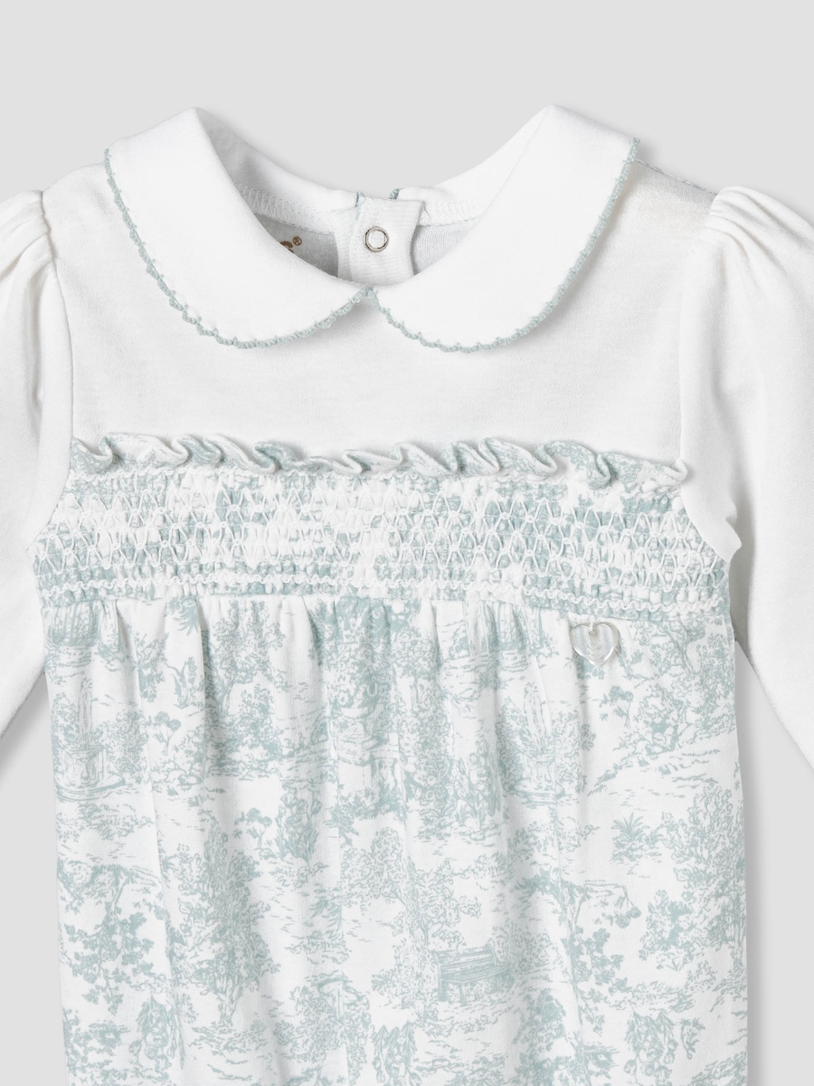 Peter Pan Collar Long Sleeves Sleepsuit with Smock Design