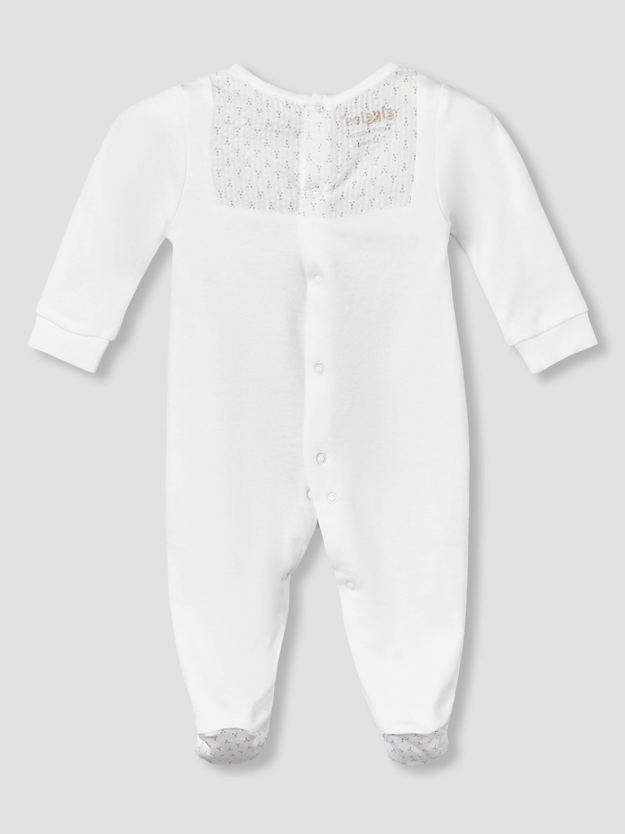 Cotton Crew Neck Long Sleeve Sleepsuit with Button Applique