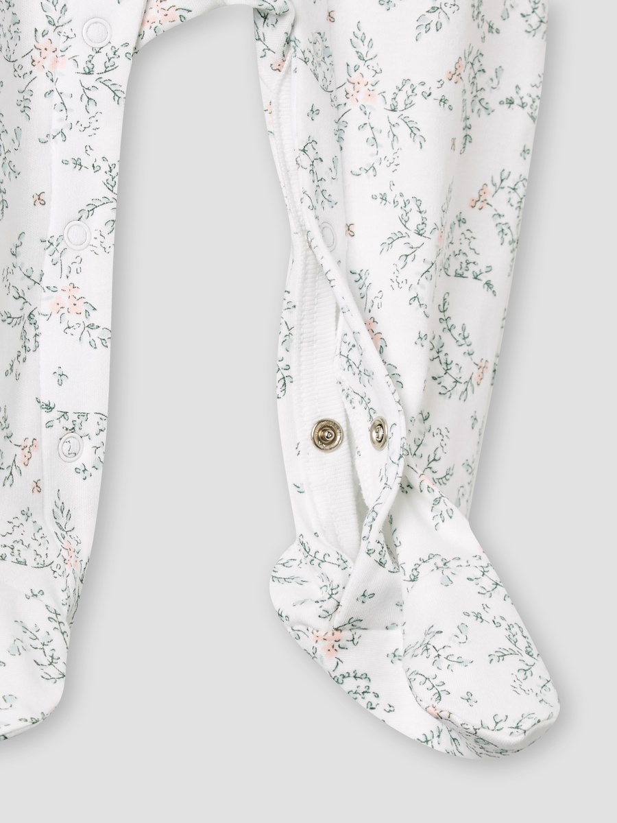 Cotton Round Neck Long Sleeves Sleepsuit with Floral Embroidery
