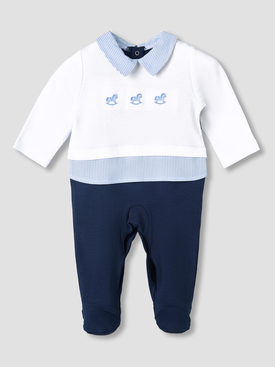 Cotton Collared Long Sleeves Sleepsuit with Horse Embroidery