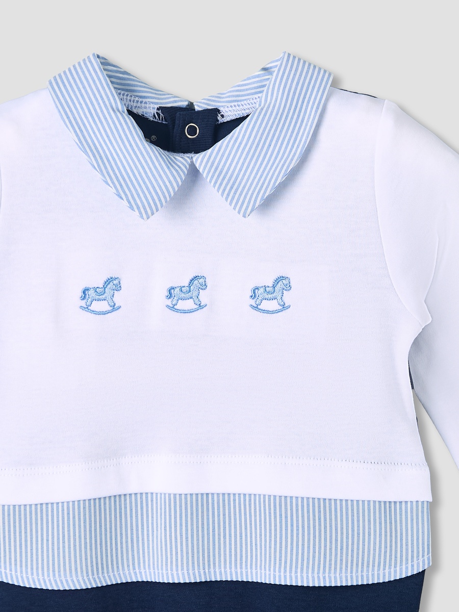 Cotton Collared Long Sleeves Sleepsuit with Horse Embroidery