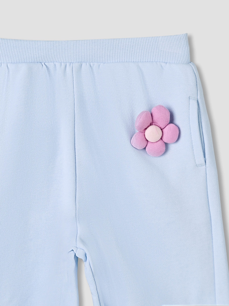 Elastic Waist Joggers with Floral Applique