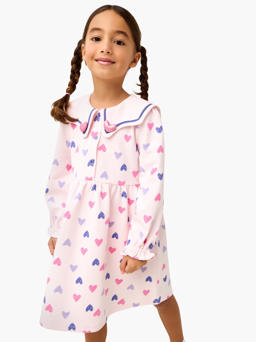 Sailor Collar Long Sleeves Dress with Heart Print
