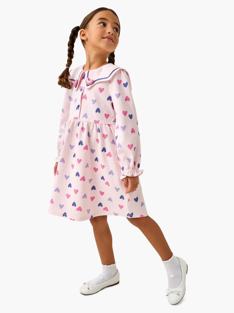 Sailor Collar Long Sleeves Dress with Heart Print