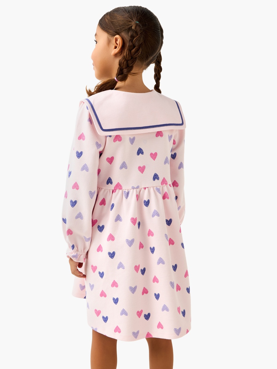 Sailor Collar Long Sleeves Dress with Heart Print