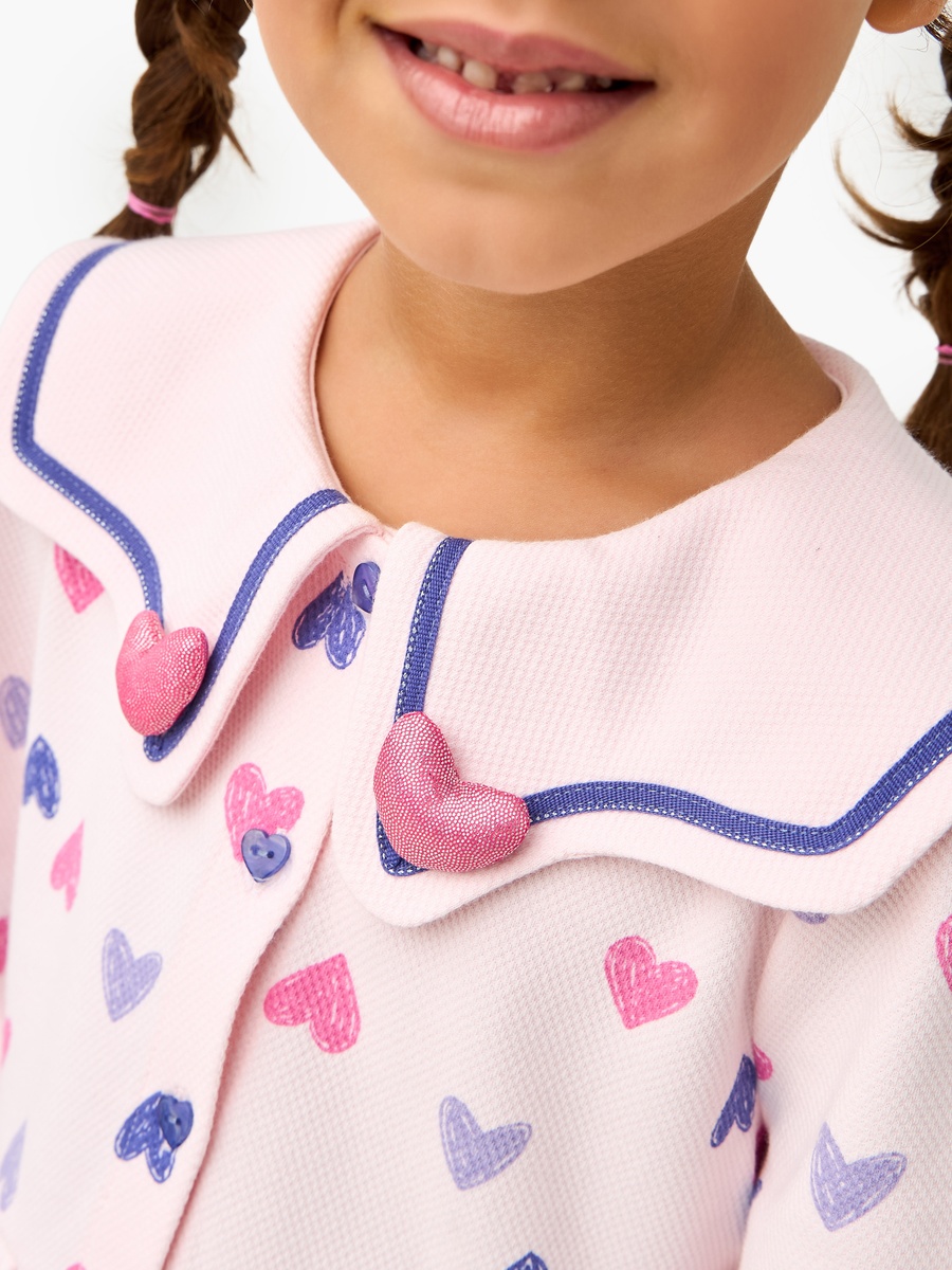Sailor Collar Long Sleeves Dress with Heart Print