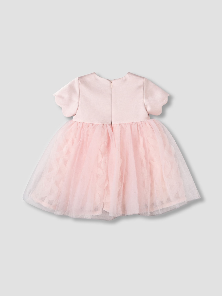 Scalloped Neck Short Sleeve Dress with Rose Detail