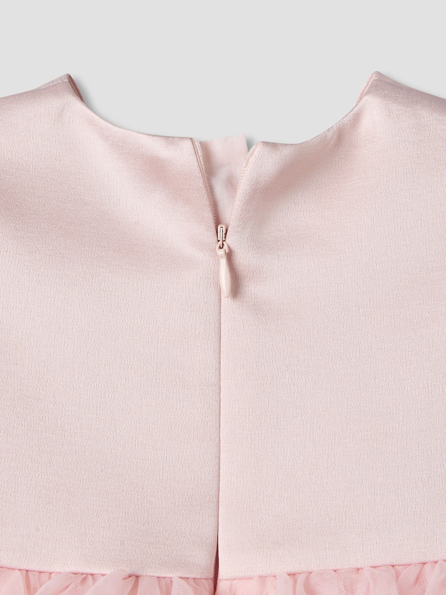 Scalloped Neck Short Sleeve Dress with Rose Detail