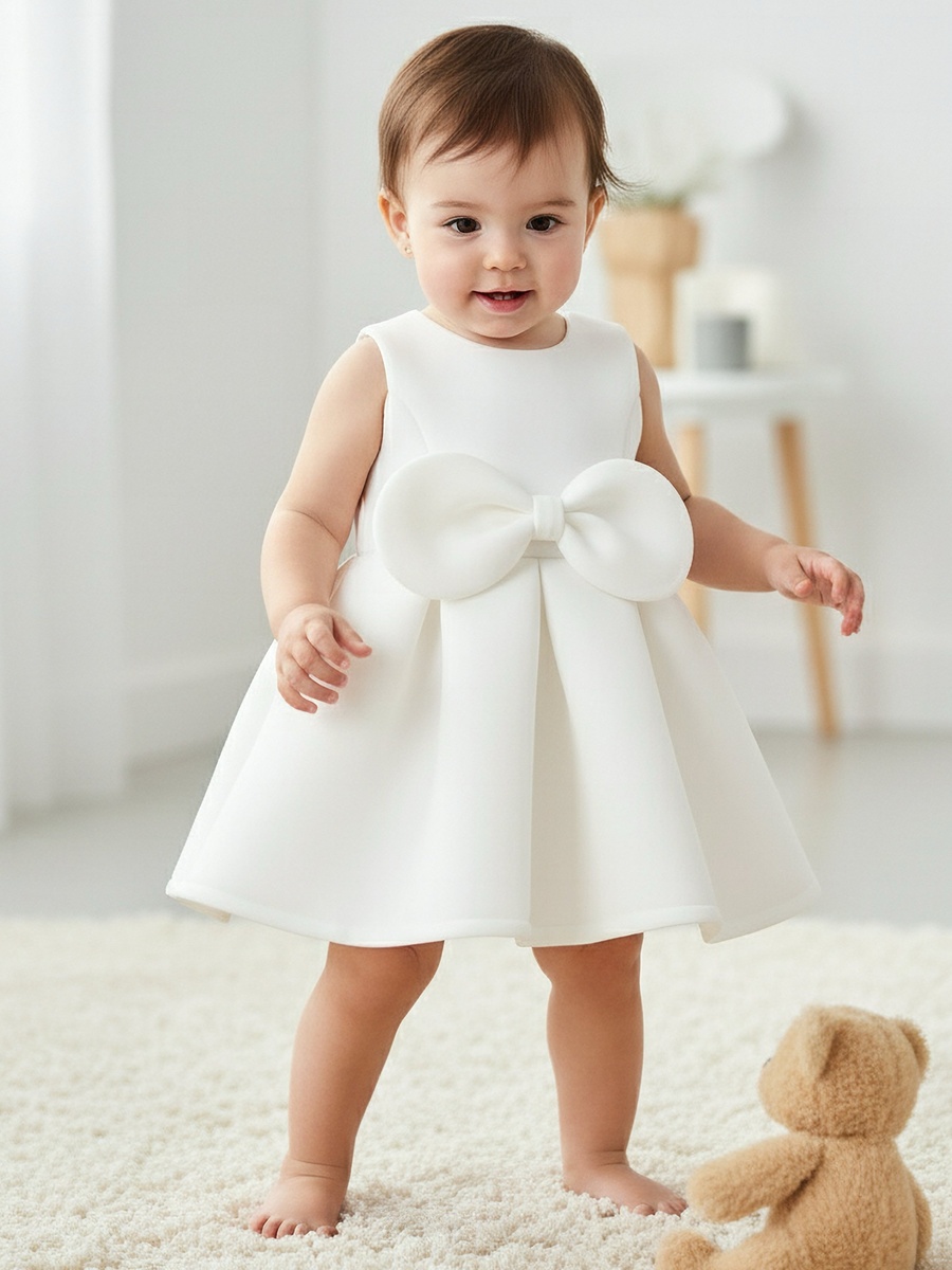 Round Neck Sleeveless Dress with Bow Accent