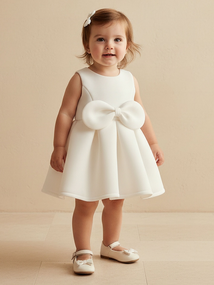Round Neck Sleeveless Dress with Bow Accent