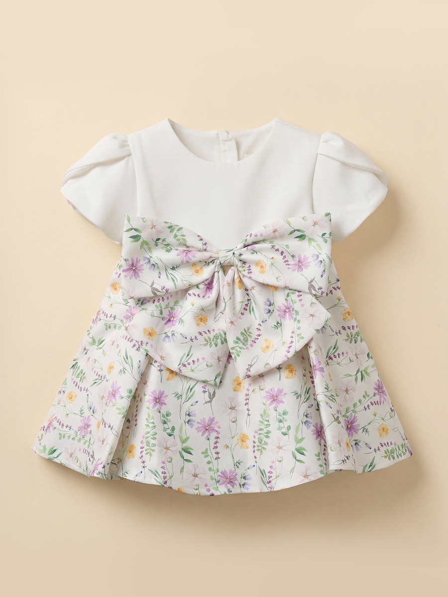 Round Neck Short Sleeves A-Line Dress with Floral Print